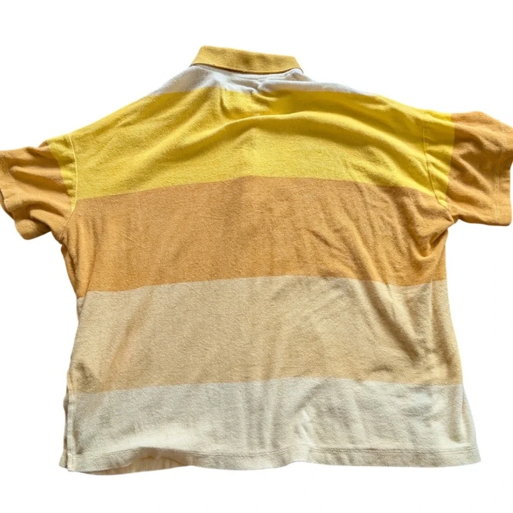 BDG Urban Outfitters Yellow Striped Terry Cloth Polo Shirt Wmn S/P Relaxed Retro - Picture 3 of 6